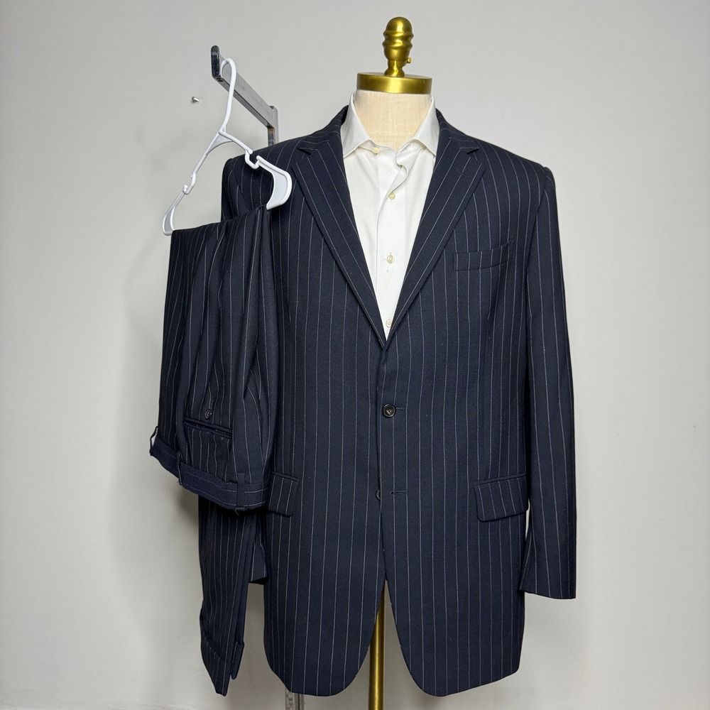 Façonnable Men's 100% Wool (56 EU) 44L 32W Pinstripe Two-Piece Suit Classic Fit
